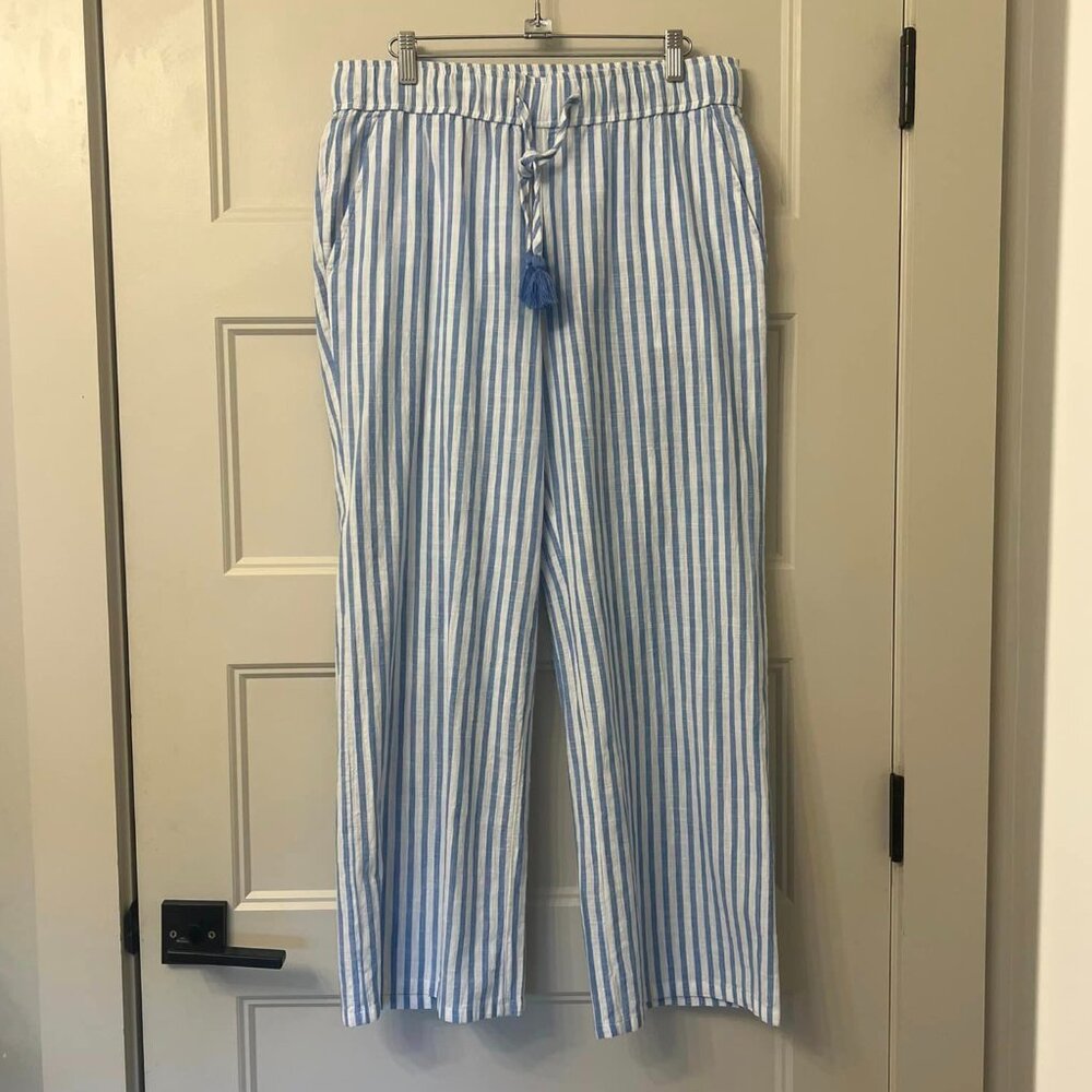 Vineyard Vines Blue and White Striped Linen-Blend Pants